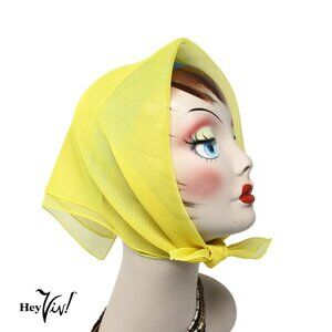 Yellow Sheer Chiffon Scarf 50s Style for Head Neck Costume 21" Square - Hey Viv